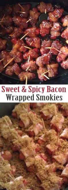 Sweet and Spicy Bacon Wrapped Smokies