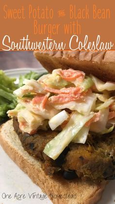 Sweet Potato and Black Bean Burger with SW Slaw