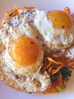 Sweet Potato Noodles + Spinach and Fried Eggs