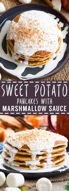 Sweet Potato Pancakes with Marshmallow Sauce