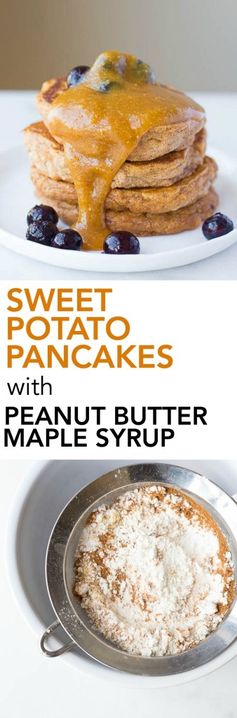 Sweet Potato Pancakes with Peanut Butter Maple Syrup