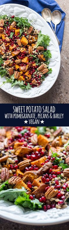 Sweet potato salad with pomegranate, pecans and barley