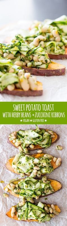 Sweet potato toast with herby beans