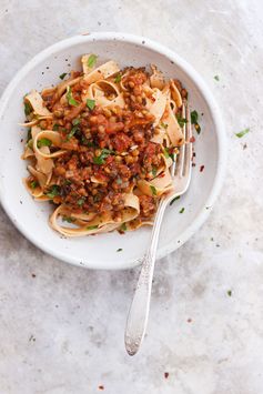 Tagliatelle with Lentil Mushroom Bolognese Sauce