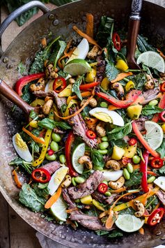 Thai Steak Salad w/Sweet + Spicy Tahini Dressing and Sesame Chili-Lime Cashews