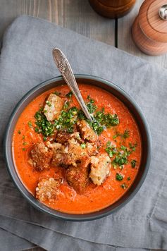 Thick Tomato Soup with Parmesan Croutons