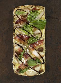 Thin Crust Brie, Pear & Bacon Flatbread Pizza