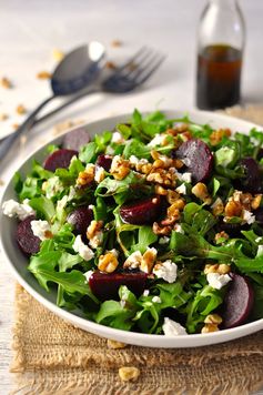 Throw Together Salad #1: Rocket (Arugula, Beetroot, Walnuts and Feta w/Balsamic Dressing