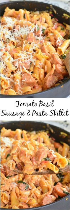 Tomato Basil Sausage and Pasta Skillet