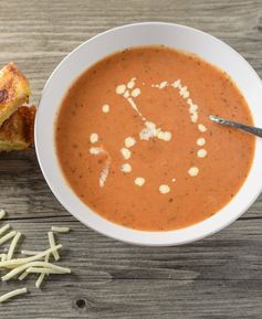 Tomato Bisque with Grilled Cheese Sticks