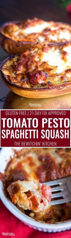 Tomato Pesto Spaghetti Squash Bake