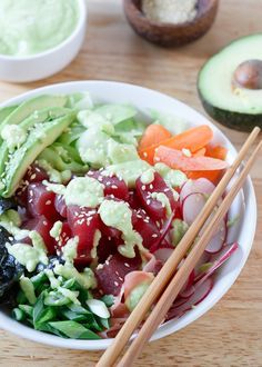 Tuna Sushi Bowl with Avocado Wasabi Dressing