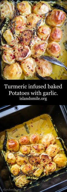 Turmeric infused baked potatoes with garlic