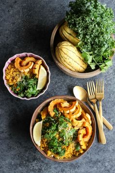 Turmeric Quinoa, Delicata Squash and Kale Bowl