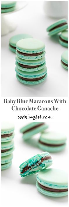 Turquoise French Macarons With Chocolate Ganache