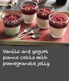 Vanilla and yogurt panna cotta with pomegranate jelly