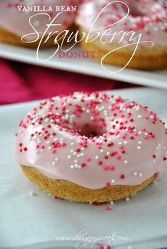 Vanilla Bean Baked Donuts with Strawberry Frosting