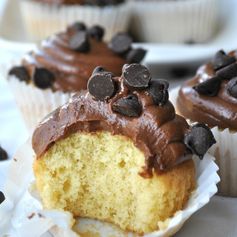 Vanilla Cupcakes + Sour Cream Chocolate Ganache Frosting