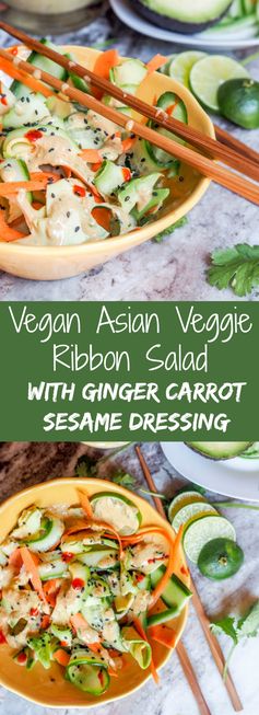 Vegan Asian Cucumber Carrot Ribbon Salad with Ginger Carrot Dressing (GF