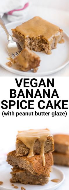 Vegan Banana Spice Cake with Peanut Butter Glaze