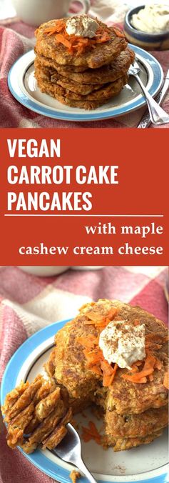 Vegan Carrot Cake Pancakes with Cashew Cream Cheese Maple Topping