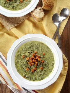 Vegan Creamy Kale Soup with Spicy Roasted Chickpeas