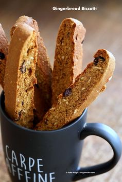 Vegan Gingerbread Biscotti with cranberries, almonds, candied ginger