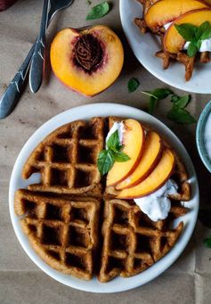 Vegan + Gluten Free Peach Waffles with Mint Coconut Whipped Cream