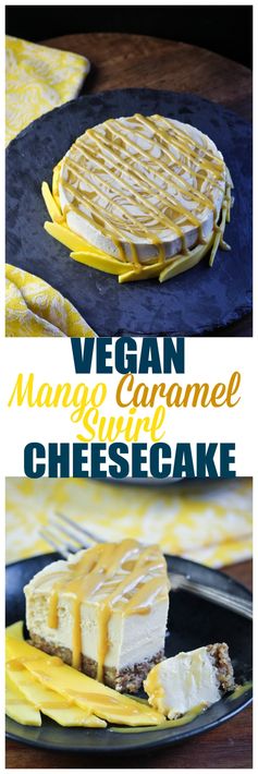 Vegan Mango Caramel Swirl Cheesecake