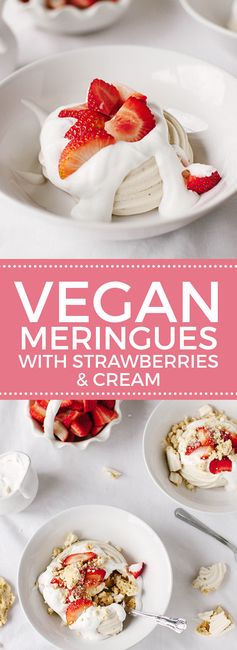 Vegan Meringue Nests with Strawberries & Cream