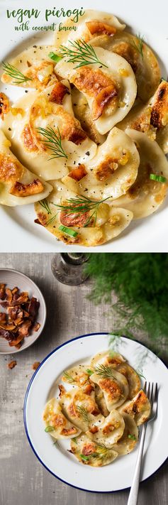 Vegan pierogi with coconut bacon