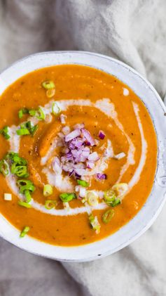 Vegan Roasted Red Pepper And Sweet Potato Soup