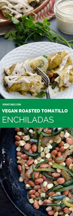 Vegan Roasted Tomatillo Enchiladas