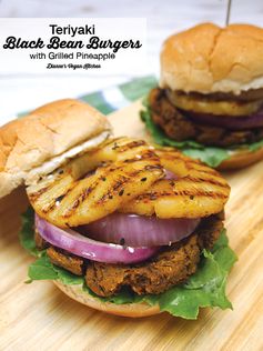 Vegan Teriyaki Black Bean Burgers with Grilled Pineapple