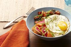 Vegetable Bibimbap with Red Choi, Persimmon & Fried Eggs