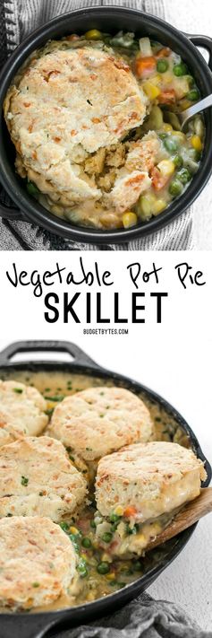 Vegetable Pot Pie Skillet with a Cheddar Biscuit Topping