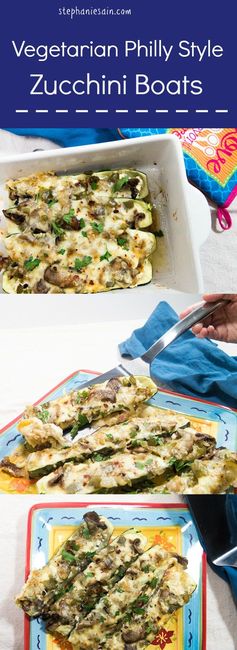 Vegetarian Philly Style Zucchini Boats