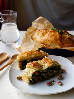 Vegetarian Wellington with tofu, sweet potato, kale, spinach and pistachio