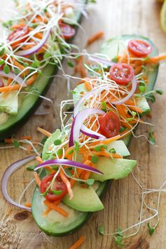 Veggie Hummus Cucumber Boats