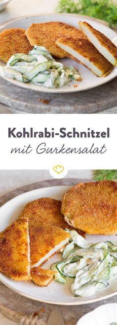 Veggie-Kohlrabi-Schnitzel mit cremigem Gurkensalat