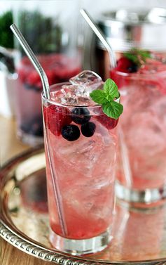 Vodka Spritzer with Raspberries and Blueberries