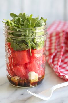 Watermelon Feta Arugula Salad in Jars