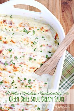 White Chicken Enchiladas with Green Chile Sour Cream Sauce