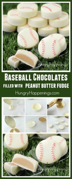 White Chocolate Baseballs filled with Peanut Butter Fudge