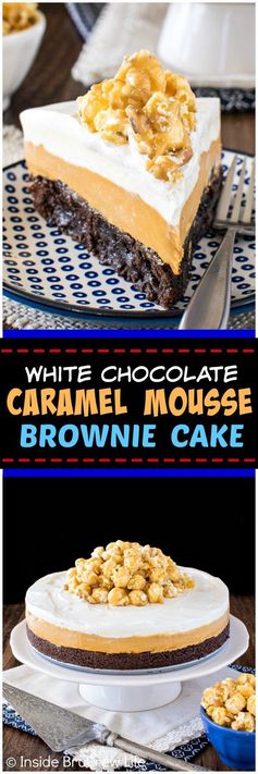 White Chocolate Caramel Mousse Brownie Cake