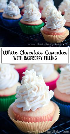 White Chocolate Cupcakes with Raspberry Filling