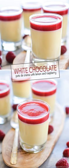 White Chocolate Pots de Creme with Lemon and Raspberry Sauce