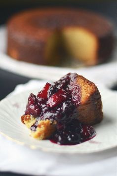 Yogurt Cake w/ Peach Blueberry Compote