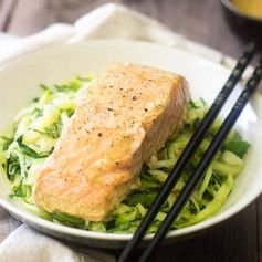 Zucchini Noodles with Coconut Curry Salmon