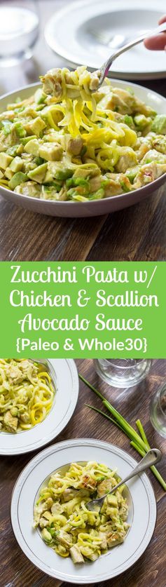 Zucchini Pasta with Chicken and Scallion Avocado Sauce (Whole30